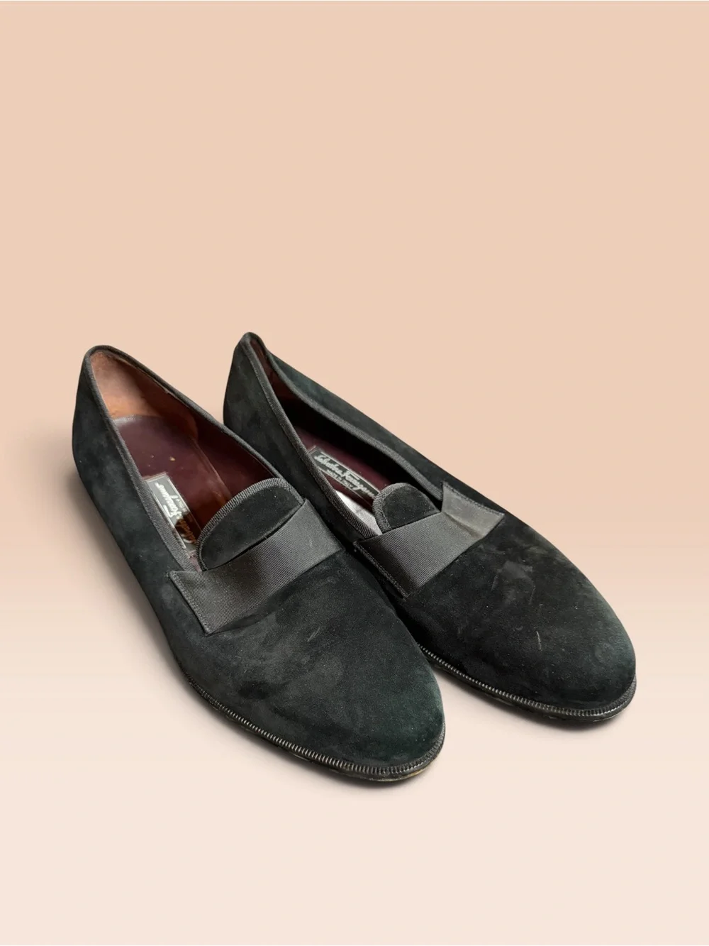ferragamo made in Italy Men's Black Suede Loafers - Classic Slip-On Dress Shoe